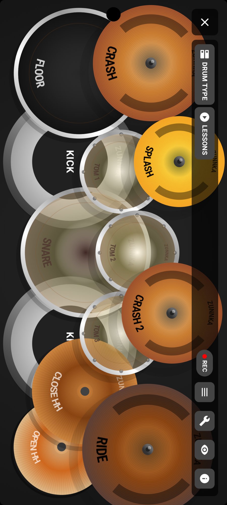 Acoustic drum kit with labels