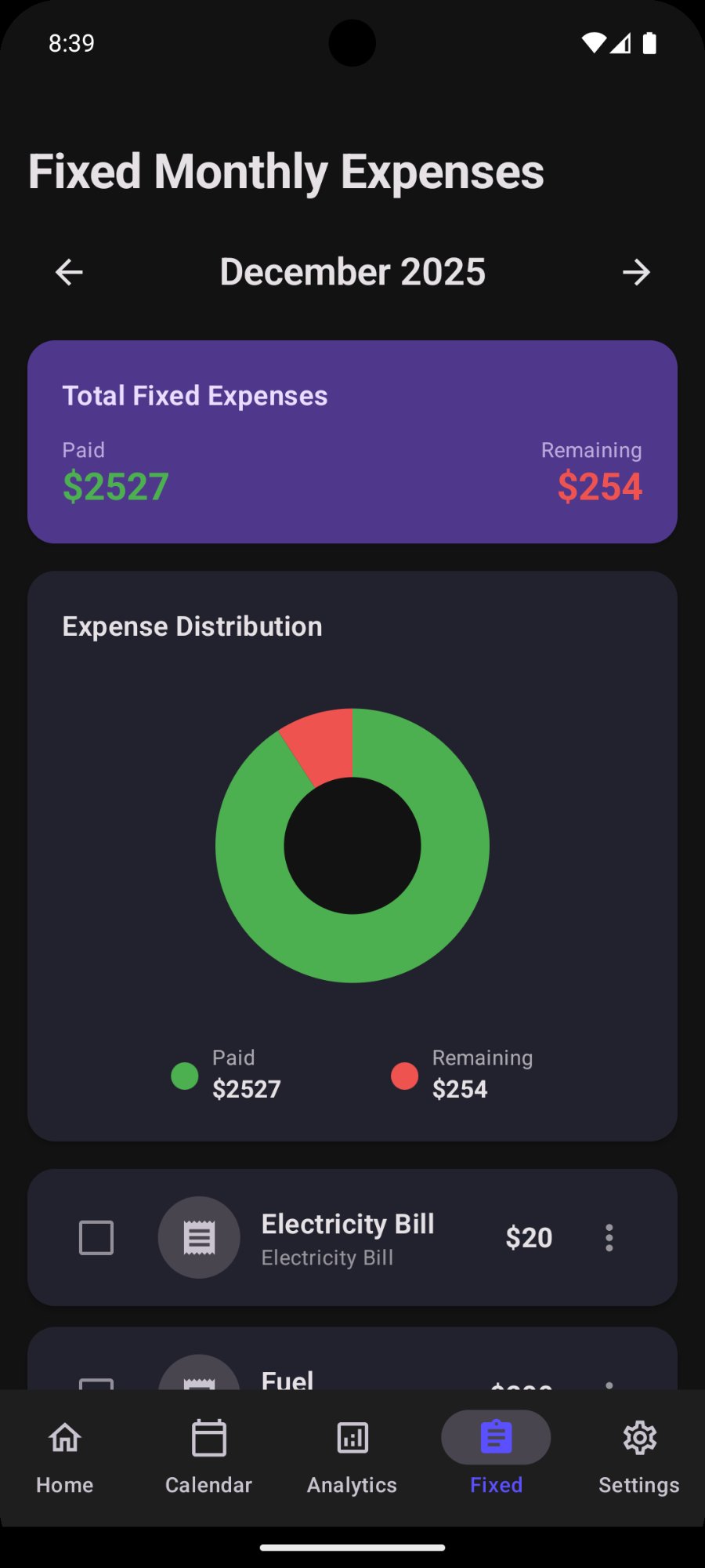 Fixed Monthly Expenses