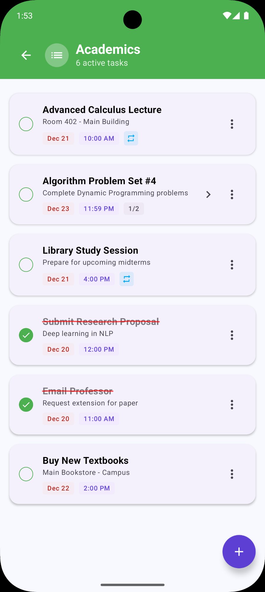 Academics list
