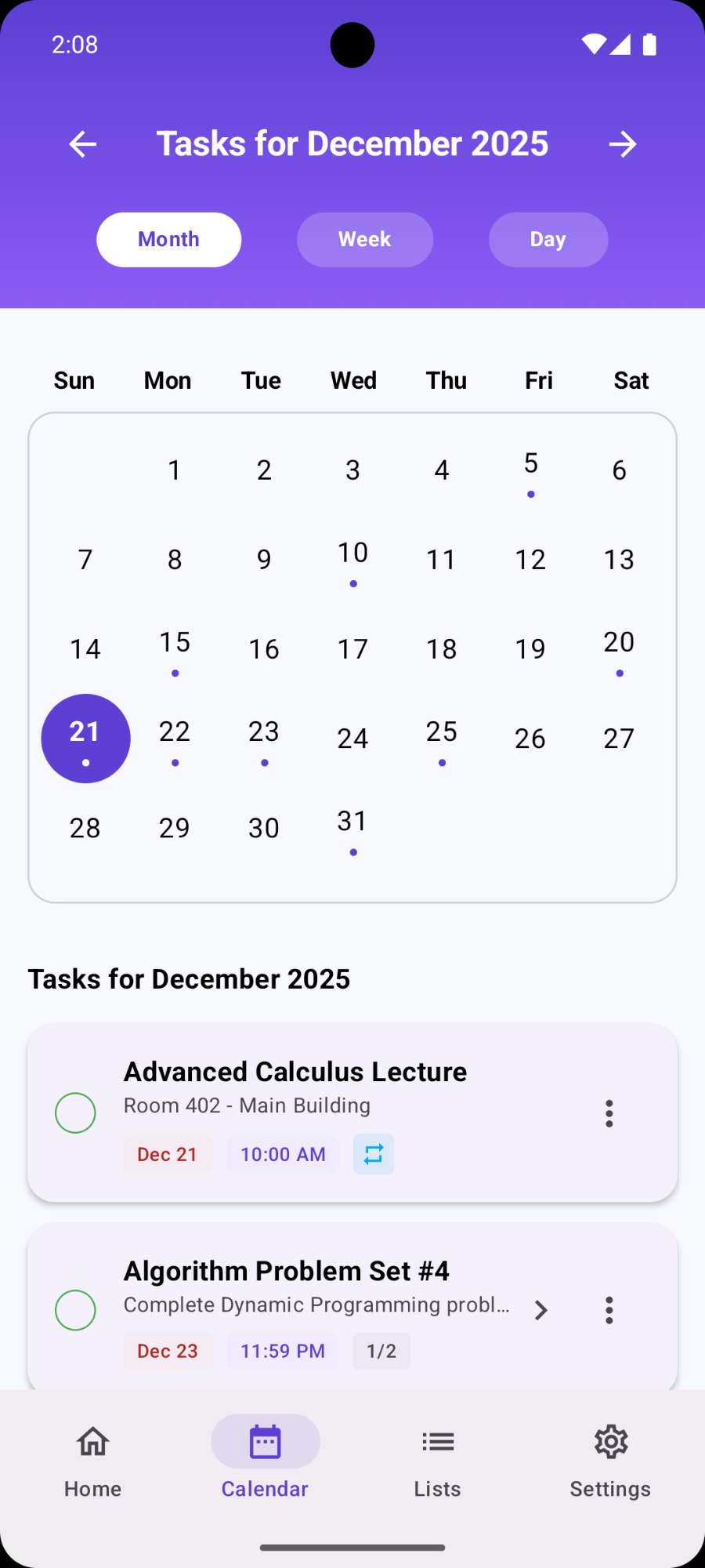 Calendar view